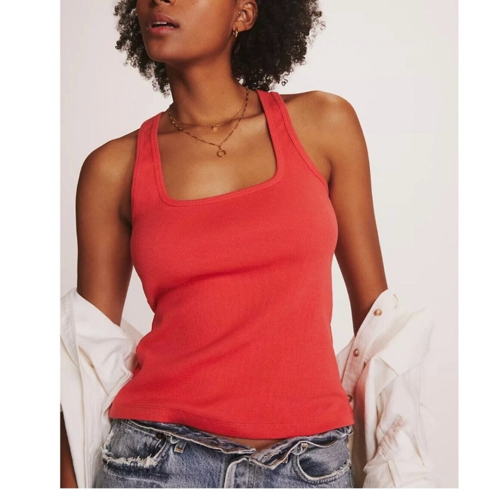 Maeve Anthropologie , ribbed slight racerback Tank Top- coral/ reddish- size M